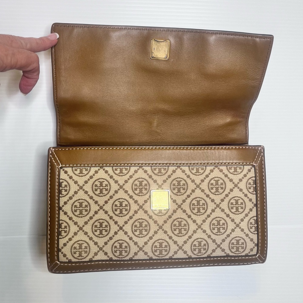 Tory Burch T Monogram Jacquard Mini Shoulder Bag Hazelnut Tan Brown No Strap - Picture 8 of 16